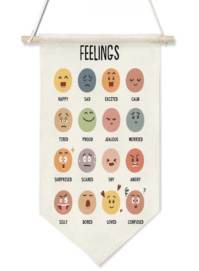 ZTGDA Feelings Chart Canvas Wall Banner,Emotion Recognition Hanging Poster for Kids, Classroom, Therapy, or Homeschool, Educational Emotions Visual Aid with Wooden Rod, 11x16 inch(KD09) - Image 1